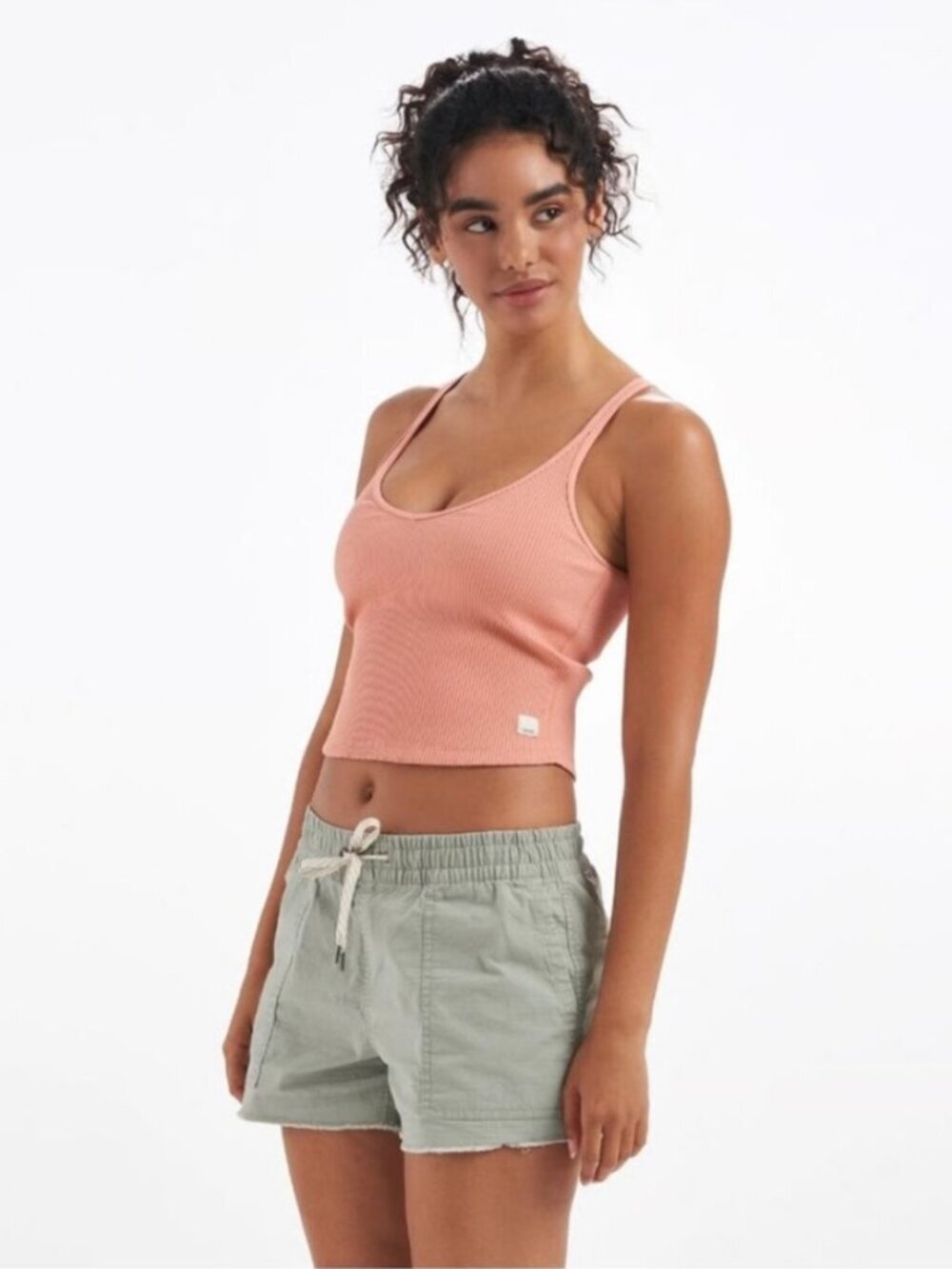 Vuori Rib Crop Tank Built In Bra Light Cinnamon Size Medium